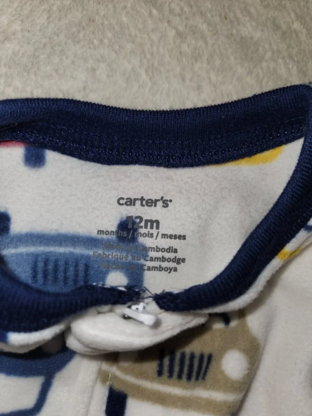 Carter's Fleece Footed Sleeper 12M Cars Trucks Zip Pajamas NWT Baby Boy White